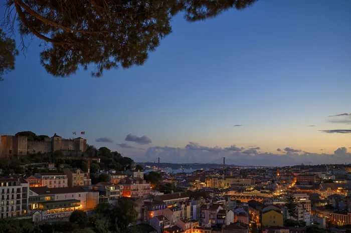 Framed Print : View from Miradouro da Graca Print, Lisbon Evening Scene Framed Print : View from Miradouro da Graca Print, Lisbon Evening Scene