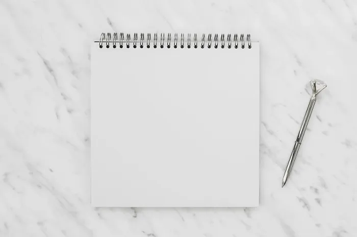 Framed Print : White Notebook on Marble Desk Print Framed Print : White Notebook on Marble Desk Print