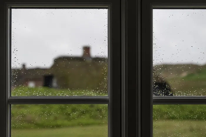 Framed Print : View through Window Panes with Raindrops Print, Houvig, Denmark Framed Print : View through Window Panes with Raindrops Print, Houvig, Denmark