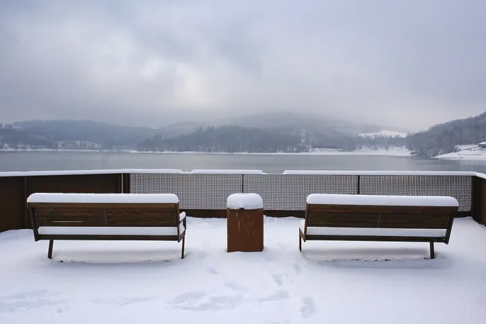 Framed Print : Viewing Platform at Hennesee with Snow, Germany Print Framed Print : Viewing Platform at Hennesee with Snow, Germany Print