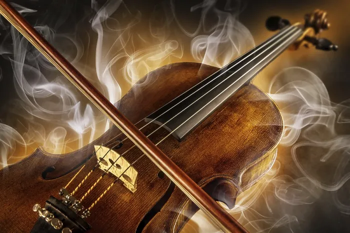 Framed Print : Violin in Light and Smoke Print