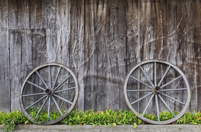Framed Print : Two Wagon Wheels Print, Münsterland, Germany Framed Print : Two Wagon Wheels Print, Münsterland, Germany