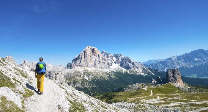 Framed Print : Walker on footpath to the Nuvolau, Dolomites Print Framed Print : Walker on footpath to the Nuvolau, Dolomites Print