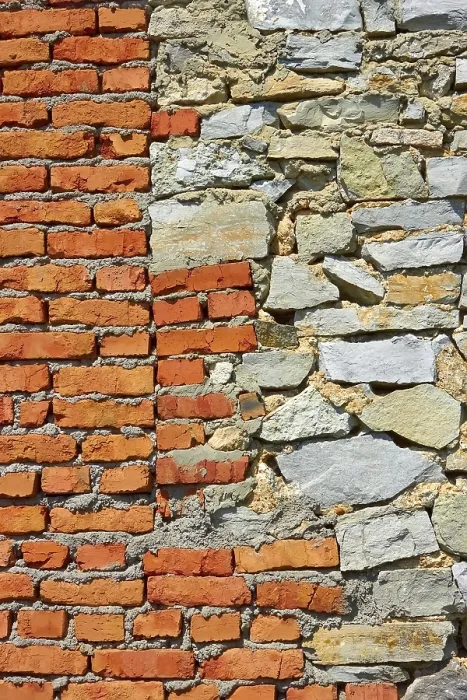 Framed Print : Wall Partially from Formless Stone and Red Brick Print Framed Print : Wall Partially from Formless Stone and Red Brick Print