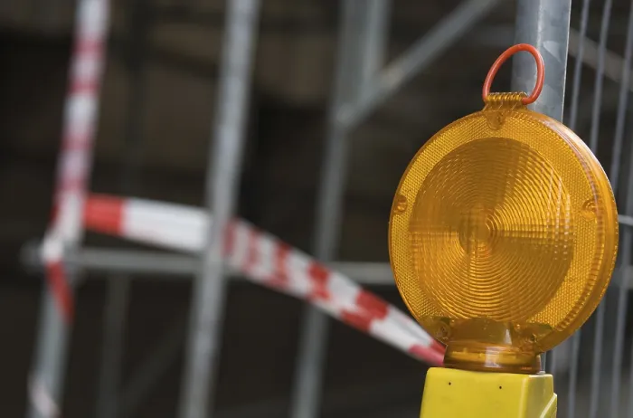 Framed Print : Warning Light at a Construction Site Print Framed Print : Warning Light at a Construction Site Print
