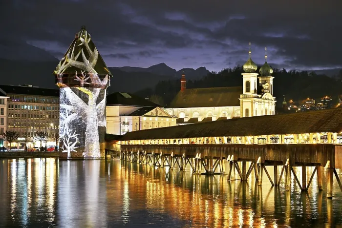 Framed Print : Wassertum with Light Installation, Lucerne Print Framed Print : Wassertum with Light Installation, Lucerne Print