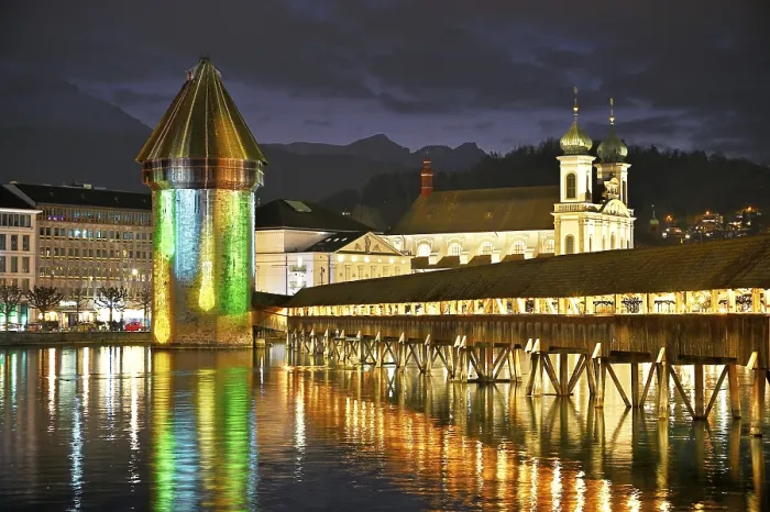 Framed Print : Lucerne's Wasserturm with Light Installation Print Framed Print : Lucerne's Wasserturm with Light Installation Print
