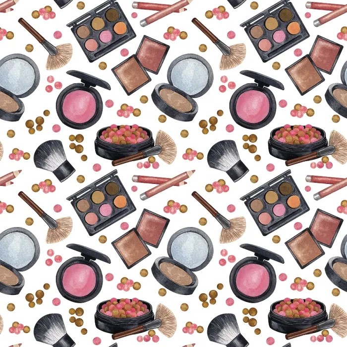 Framed Print : Watercolor Makeup Print: Hand-Drawn Cosmetics Pattern Framed Print : Watercolor Makeup Print: Hand-Drawn Cosmetics Pattern