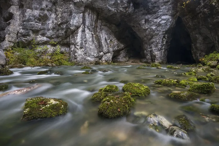 Framed Print : Watercourse, River Rak at cave exit Print, Slovenia