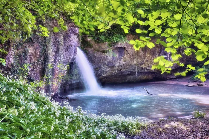 Framed Print : Waterfall in the forest with a small pond, Canton Basel-Landschaft, Switzerland print Framed Print : Waterfall in the forest with a small pond, Canton Basel-Landschaft, Switzerland print