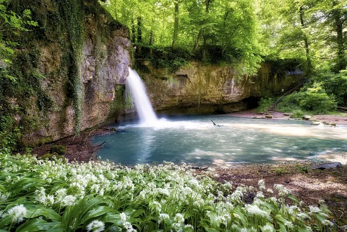Framed Print : Waterfall in the forest with a small pond Print, Canton Basel-Landschaft, Switzerland Framed Print : Waterfall in the forest with a small pond Print, Canton Basel-Landschaft, Switzerland