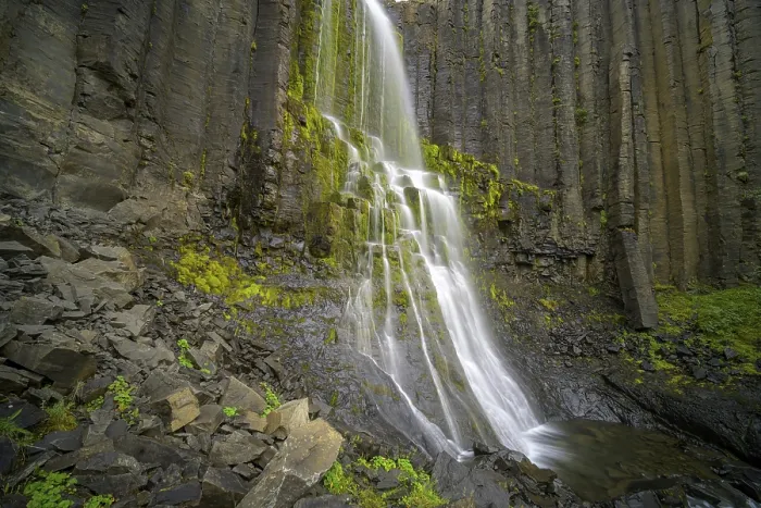 Framed Print : Waterfall framed by basalt columns print, Egilsstadir, Iceland