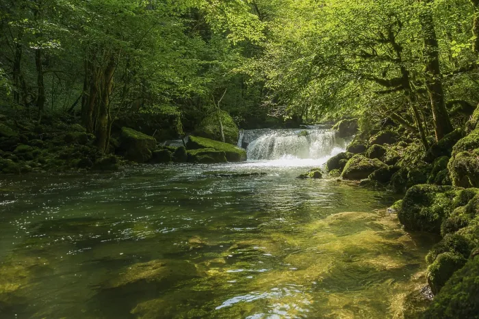 Framed Print : Source de la Loue Waterfall Print, France Framed Print : Source de la Loue Waterfall Print, France