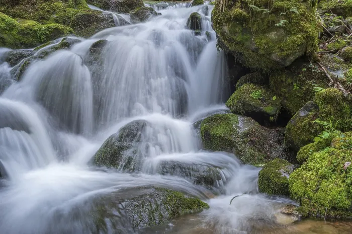 Framed Print : Waterfall on a mountain stream in spring print, Vosges, France Framed Print : Waterfall on a mountain stream in spring print, Vosges, France