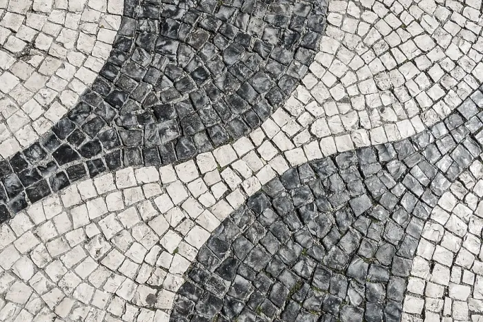 Framed Print : Black and White Wavy Pattern Cobblestone Print, Lisbon Framed Print : Black and White Wavy Pattern Cobblestone Print, Lisbon