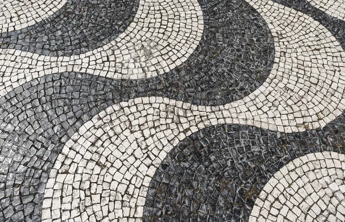 Framed Print : Black and White Wavy Pattern in Cobblestone Print, Lisbon Framed Print : Black and White Wavy Pattern in Cobblestone Print, Lisbon