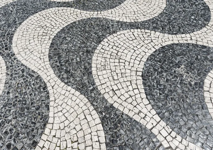 Framed Print : Black and White Wavy Pattern in Lisbon Cobblestone Print Framed Print : Black and White Wavy Pattern in Lisbon Cobblestone Print