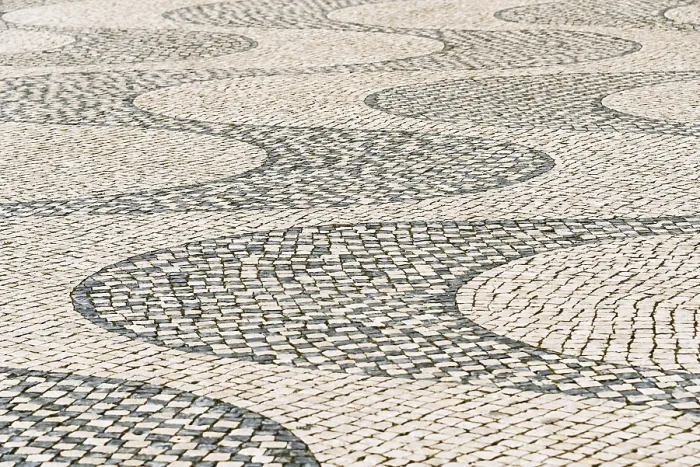 Framed Print : Black and White Wavy Cobblestone Print, Belém, Lisbon Framed Print : Black and White Wavy Cobblestone Print, Belém, Lisbon