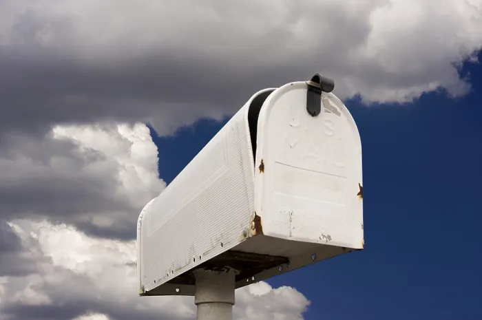 Framed Print : Weathered Mailbox Print - Blue Sky and Clouds Framed Print : Weathered Mailbox Print - Blue Sky and Clouds