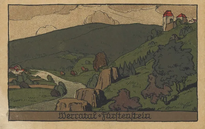Framed Print : Werratal and Fürstenstein Print, Hesse, Germany, c. 1910 Framed Print : Werratal and Fürstenstein Print, Hesse, Germany, c. 1910
