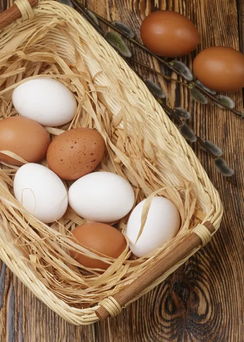 Framed Print : White and Brown Eggs Print - Easter Basket Scene