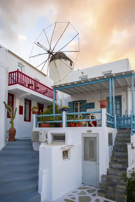 Framed Print : White Cycladic House, Windmill Print, Mykonos Greece Framed Print : White Cycladic House, Windmill Print, Mykonos Greece