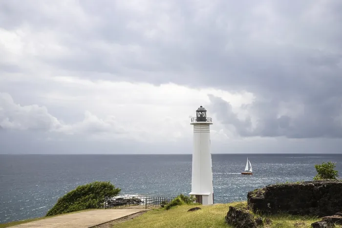 Framed Print : White Lighthouse Print: Guadeloupe Coastline Scene Framed Print : White Lighthouse Print: Guadeloupe Coastline Scene