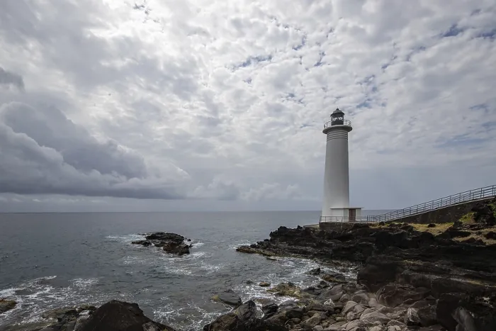 Framed Print : White Lighthouse Print on Steep Coast