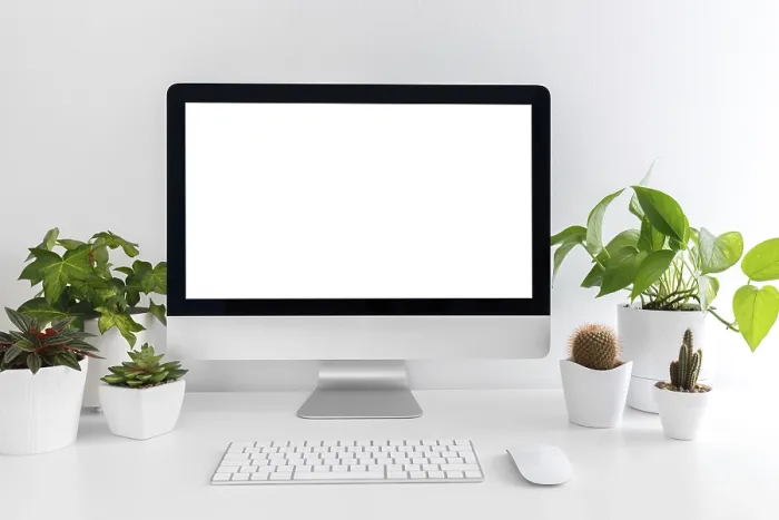 Framed Print : White Modern Desktop Print: Minimalistic Workspace Framed Print : White Modern Desktop Print: Minimalistic Workspace