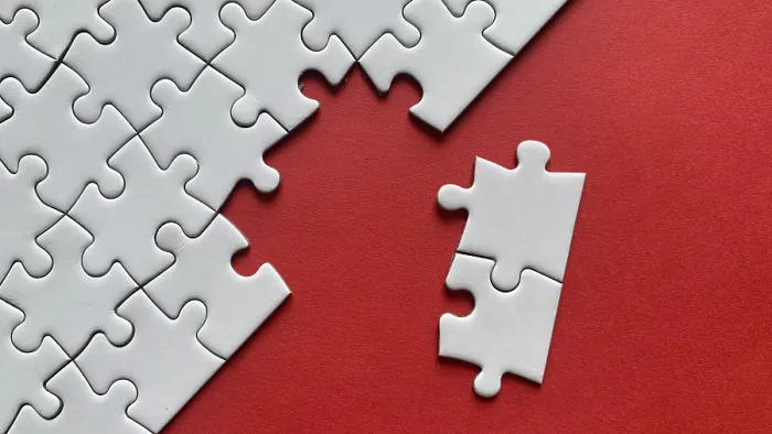 Framed Print : White Puzzle Print on Red Background with Missing Pieces Framed Print : White Puzzle Print on Red Background with Missing Pieces