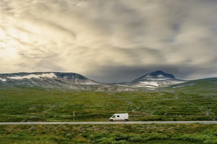 Framed Print : White Van Crossing the Arctic Circle Print, Norway Framed Print : White Van Crossing the Arctic Circle Print, Norway