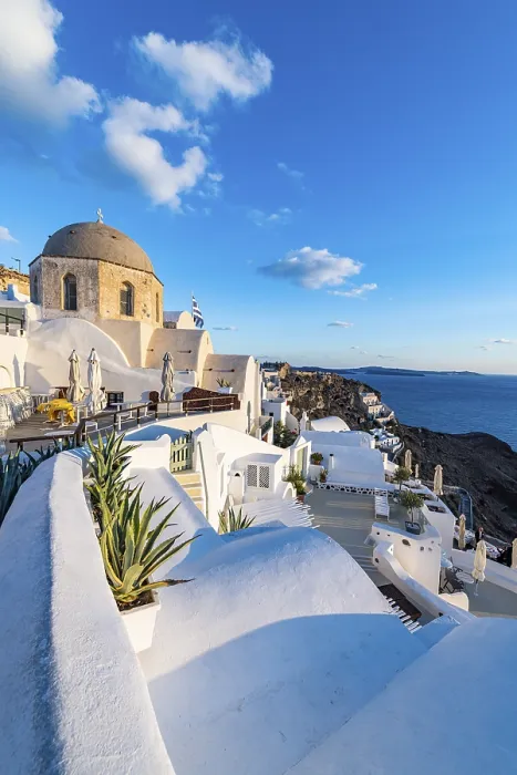 Framed Print : Whitewashed Architecture at Sunset Print, Oia, Santorini