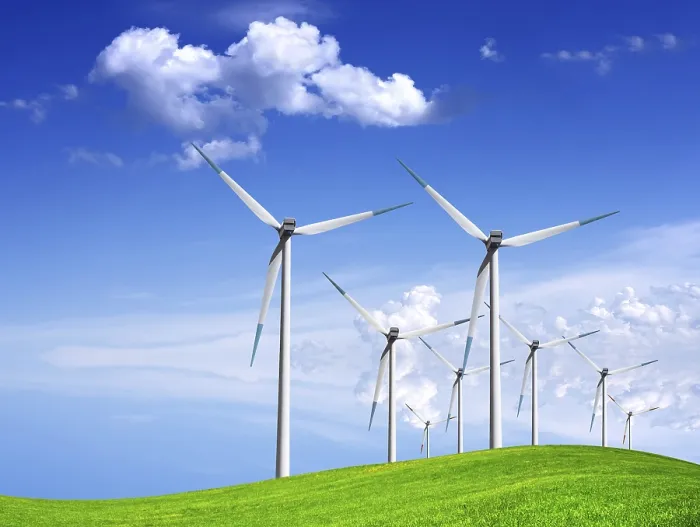 Framed Print : Wind Generators on Green Field Print