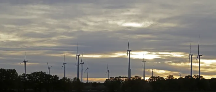Framed Print : Wind Power Plants at Sunset, Sudergellersen, Germany Print