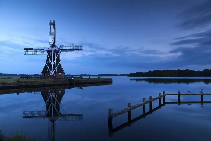 Framed Print : Windmill Print at Sunset Lake Scene Framed Print : Windmill Print at Sunset Lake Scene