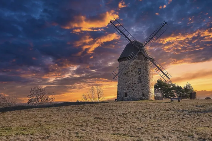 Framed Print : A Windmill in the Field at Sunset Print Framed Print : A Windmill in the Field at Sunset Print