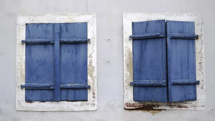 Framed Print : Window with Closed Blue Shutters Print Framed Print : Window with Closed Blue Shutters Print