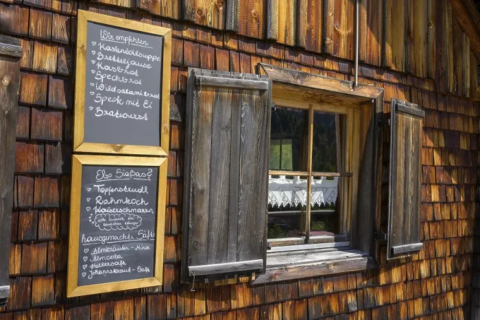 Framed Print : Windows and Menu Print at Tonimortlhutte, Salzburg, Austria Framed Print : Windows and Menu Print at Tonimortlhutte, Salzburg, Austria