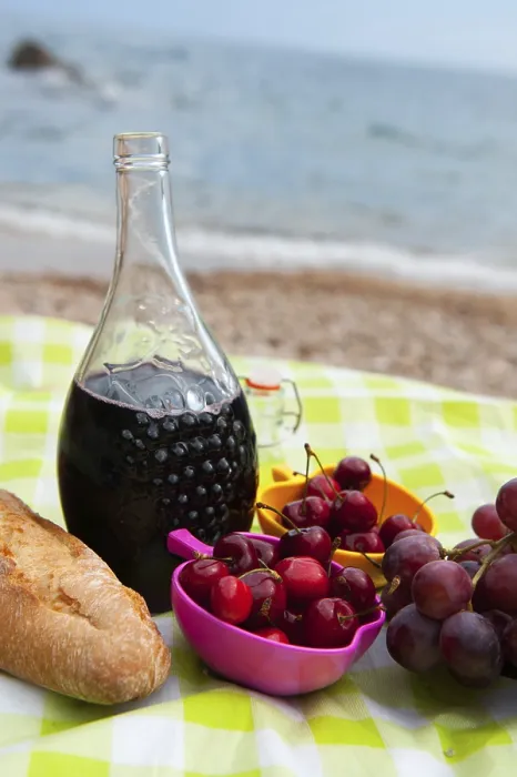 Framed Print : Wine Bread and Fruit Print at the Beach Picnic Framed Print : Wine Bread and Fruit Print at the Beach Picnic