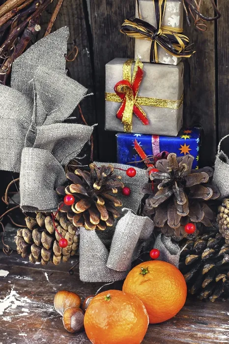 Framed Print : Winter Composition Print with Tangerines and Pine Cones Framed Print : Winter Composition Print with Tangerines and Pine Cones