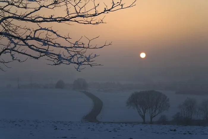 Framed Print : Winter Evening Print - Snowy Landscape at Sunset Framed Print : Winter Evening Print - Snowy Landscape at Sunset