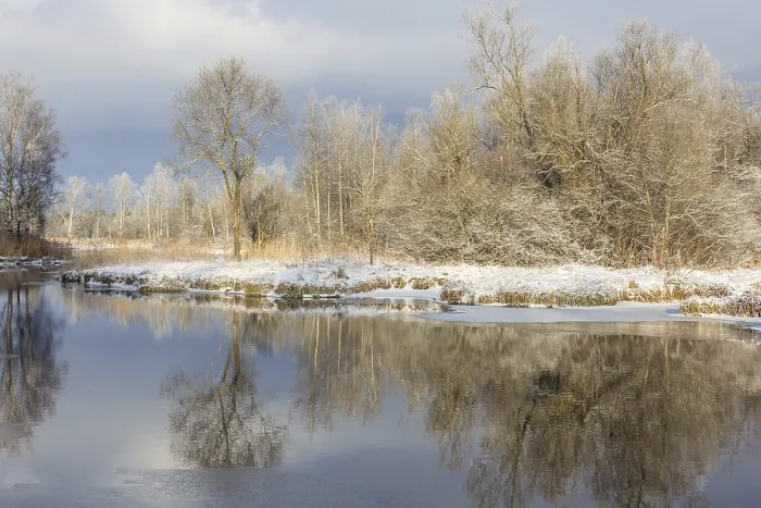 Framed Print : Winter Park Landscape Print with River and Snow Framed Print : Winter Park Landscape Print with River and Snow