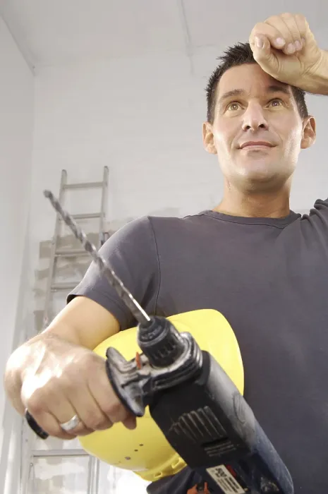 Framed Print : Workman Holding a Drill Print Framed Print : Workman Holding a Drill Print