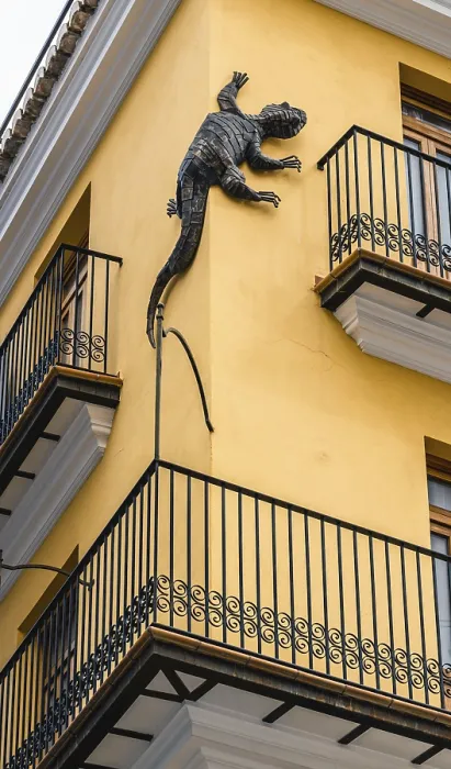 Framed Print : Yellow Building with Lizard Facade Print, Valencia, Spain Framed Print : Yellow Building with Lizard Facade Print, Valencia, Spain
