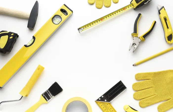 Framed Print : Yellow Tools Frame Print with Copy Space Framed Print : Yellow Tools Frame Print with Copy Space