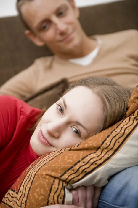 Framed Print : Young Couple on a Couch Print Framed Print : Young Couple on a Couch Print