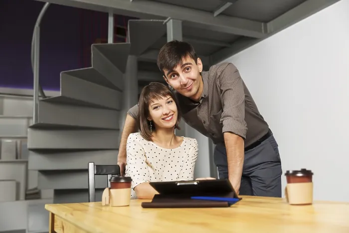 Framed Print : Young Couple with Tablet Computer Print Framed Print : Young Couple with Tablet Computer Print