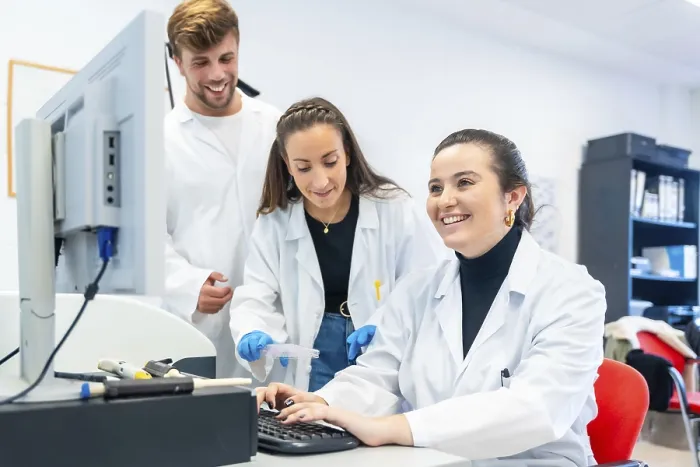 Framed Print : Three Young Doctors in Laboratory Print Framed Print : Three Young Doctors in Laboratory Print