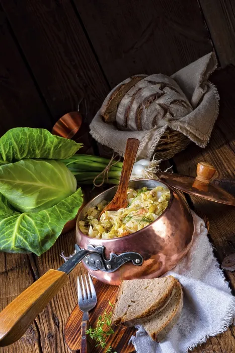 Framed Print : Young and Fresh Cabbage Cooked with Bacon Cubes Print Framed Print : Young and Fresh Cabbage Cooked with Bacon Cubes Print