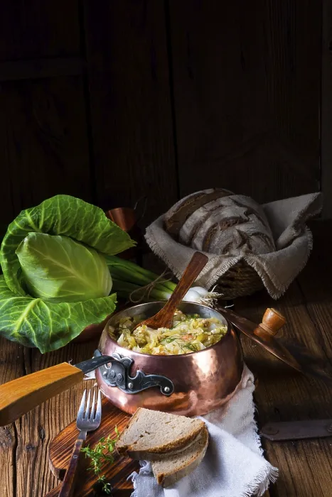 Framed Print : Young and Fresh Cabbage with Bacon Print Framed Print : Young and Fresh Cabbage with Bacon Print